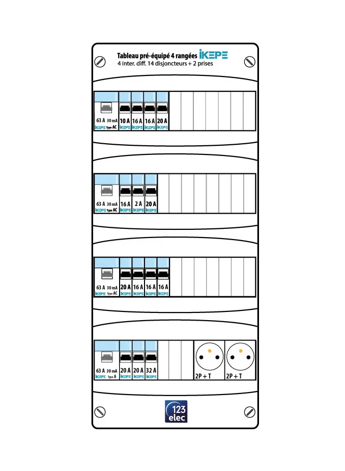 Schéma tableau électrique Ikepe prééquipé 4 rangées
